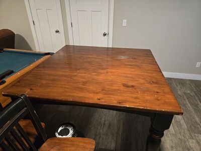 Rustic Farmhouse Style Dining Table & 6 Chairs - Dark Wood Finish