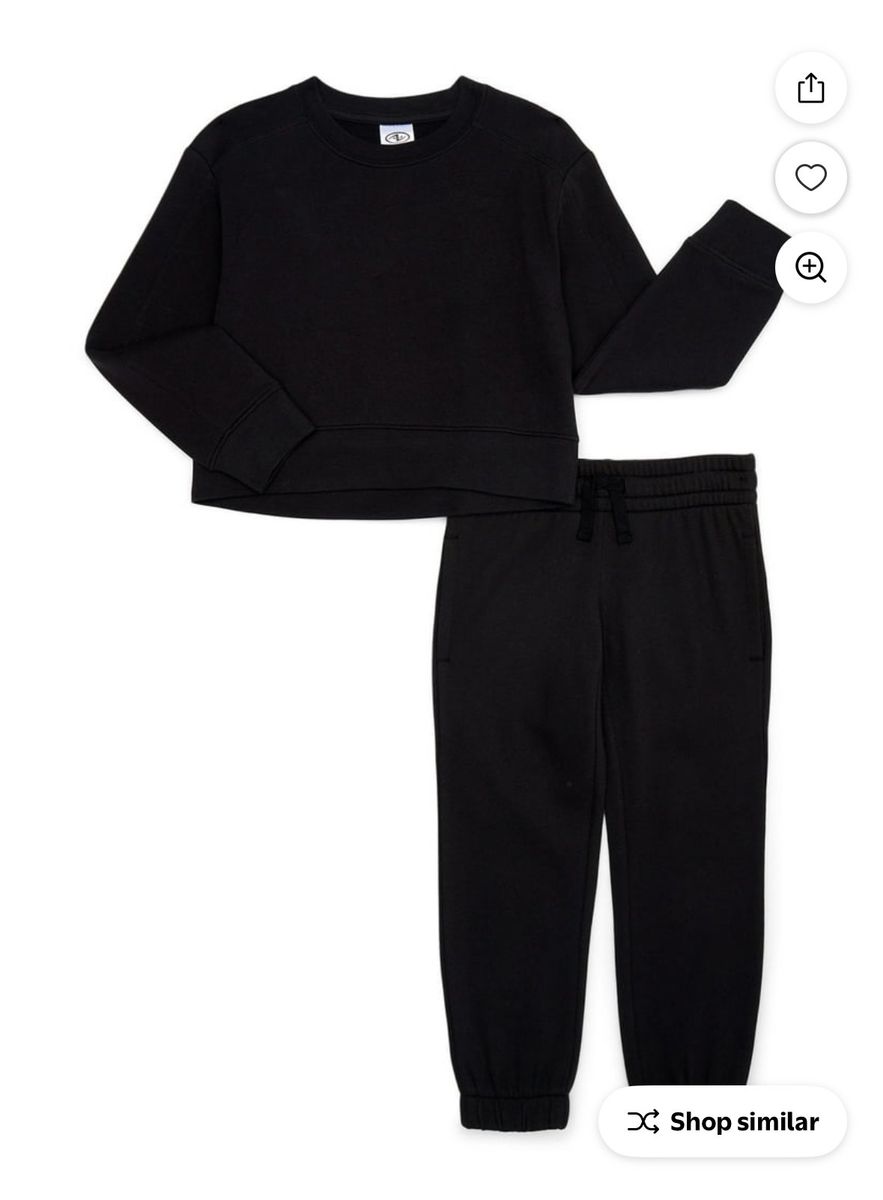 Athletic Works Girls' Black Cropped Sweatshirt & Jogger Set - XXL (18) - New (Two Sets)