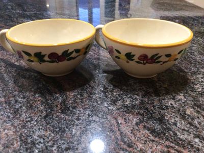 FRANCISCAN retro earthenware cups, multicolor fruit, 1949-1950 cottagecore