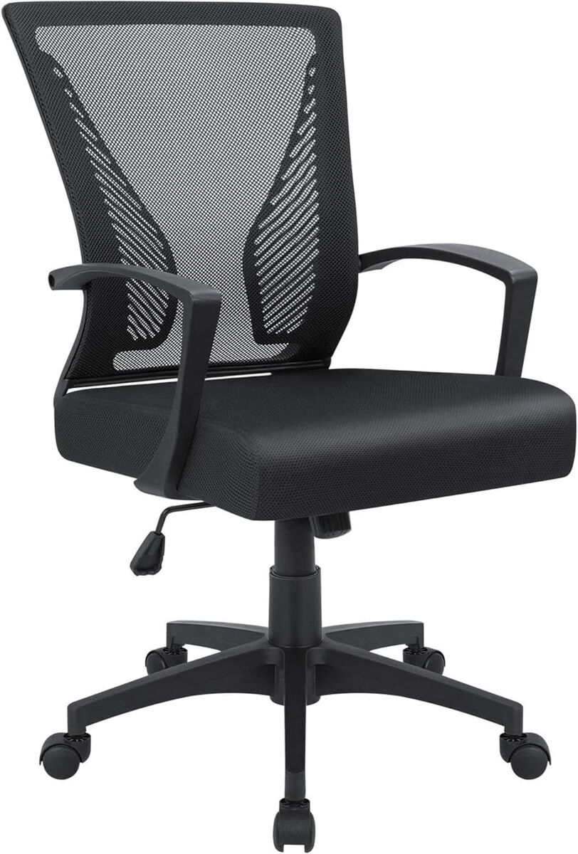 Furmax Office Chair Ergonomic Computer Desk Mesh Chair Mid Back Swivel Lumbar Support with Armrest (Black)