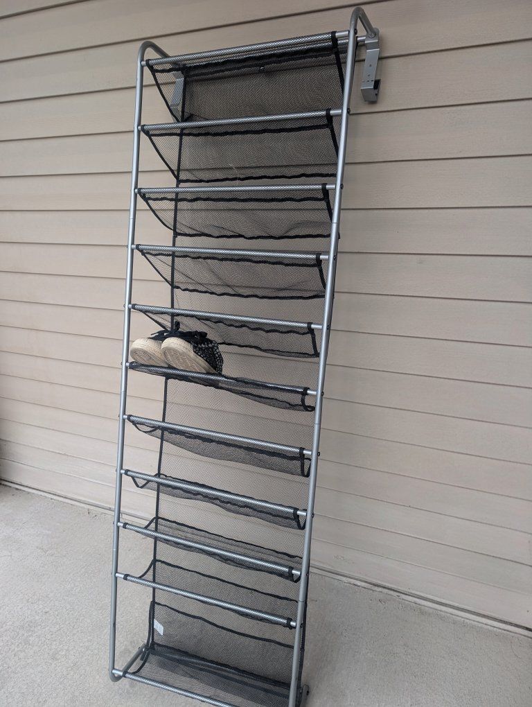 Over-The-Door Hanging Shoe Rack Organizer Metal Frame Mesh Pockets