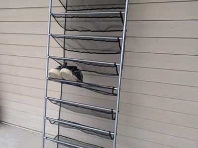 Over-The-Door Hanging Shoe Rack Organizer Metal Frame Mesh Pockets