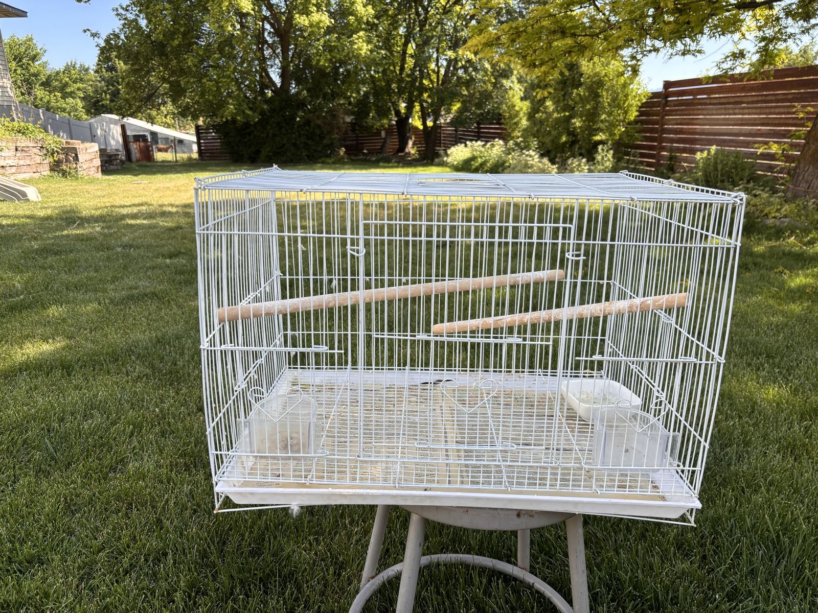 White Wire Bird Breeding Cage with Perches and Feeder and black cage