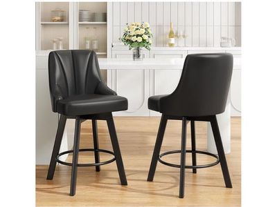 YaFiti 24" Swivel Counter Height Bar Stools Set of 2 Black PU Leather