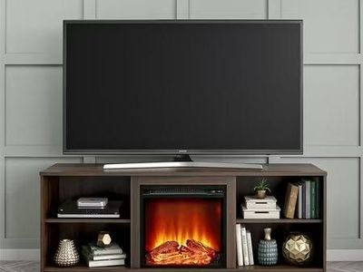 Mainstays Fireplace TV Stand for 65" TV, Walnut