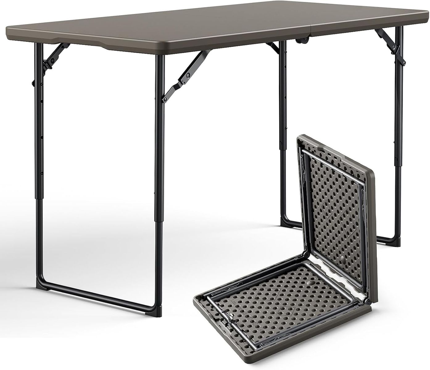 4FT Folding Table, Fold-in-Half Portable for Camping, RV Travel, Parties, BBQs, and Indoor