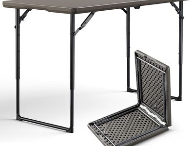 4FT Folding Table, Fold-in-Half Portable for Camping, RV Travel, Parties, BBQs, and Indoor