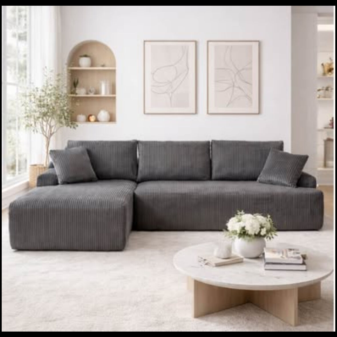 NEW 108 gray Sectional Sofa Couch Corduroy Cloud