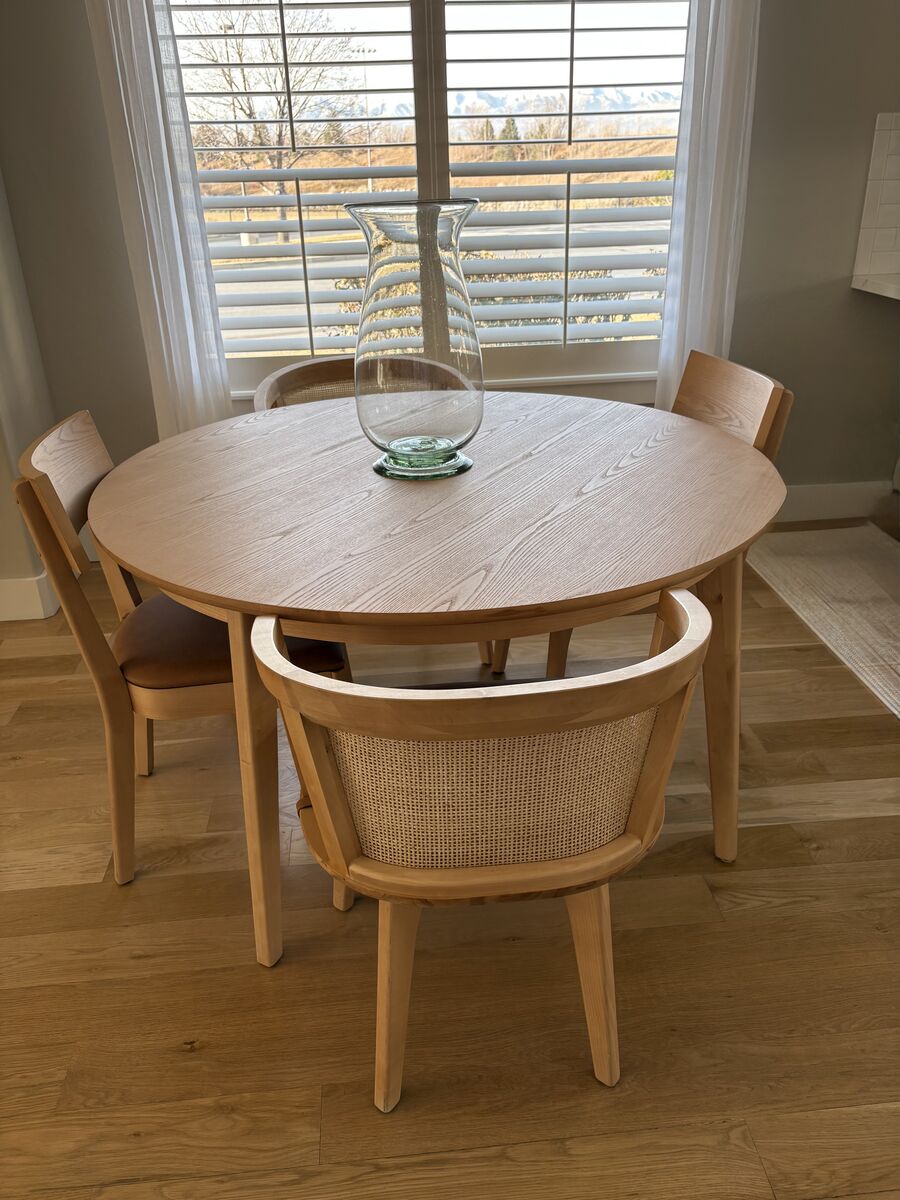 Kitchen table / Mariko Natural Wood 54" Round Table With Cane Back Armchair Set For 4 | Birch