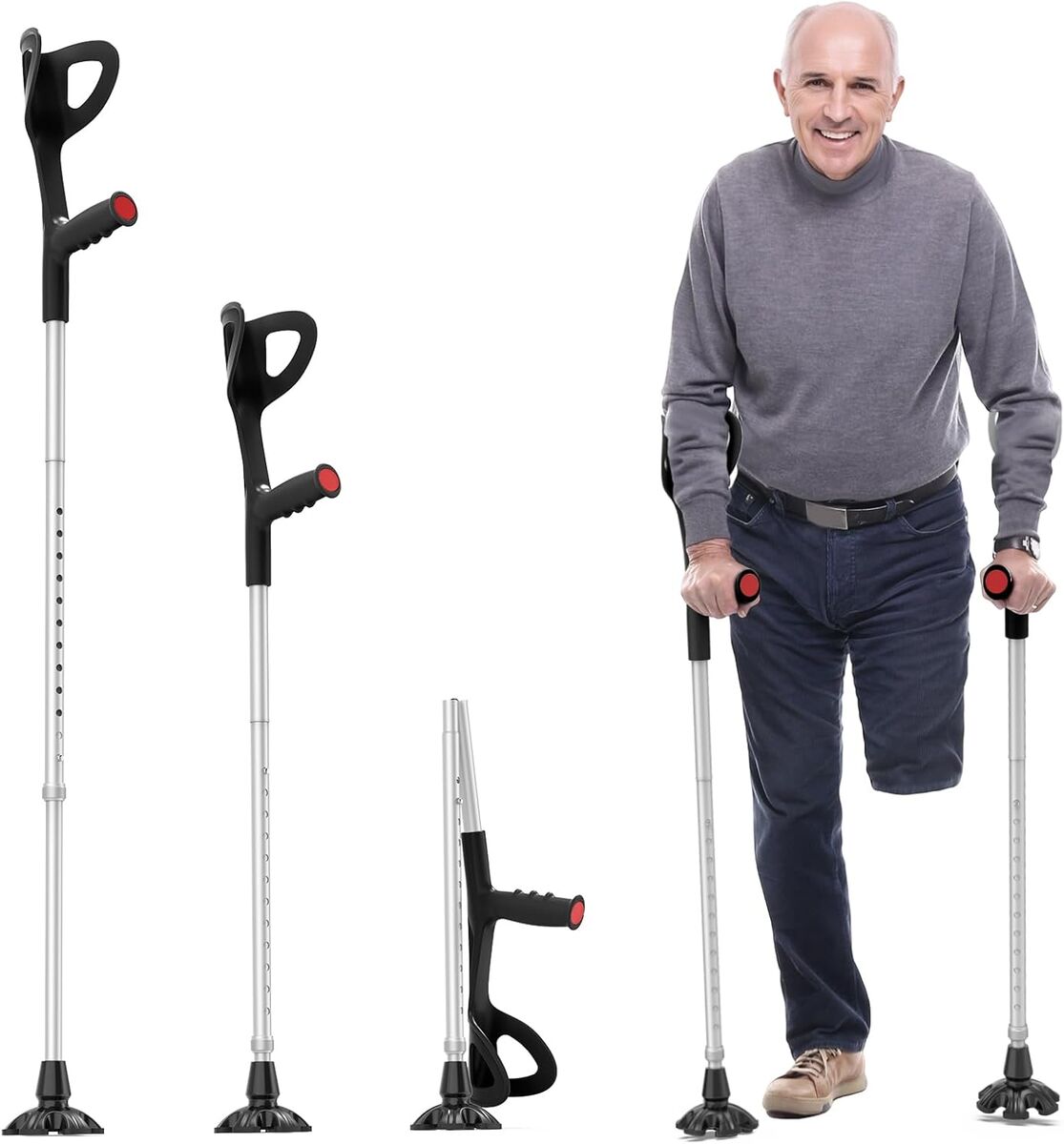 NEW Ergonomic Forearm Crutches for Adults Adjustable Folding Arm Crutch Pair, Lightweight Non-Slip Tips(Supports 300 lbs, Black)