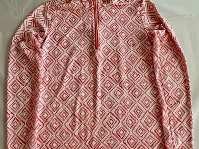 SanSoleil UPF 50 Golf Sun Shirt Womens Small Coral Diamond Print Quarter Zip