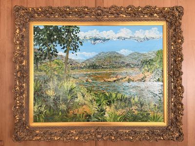 Estate sale - 48" x 36" oil painting with ornate wood frame