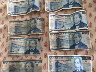 8 Vintage Banco de Mexico 50 Pesos Banknotes - Mexican Currency Collectible (Circulated)