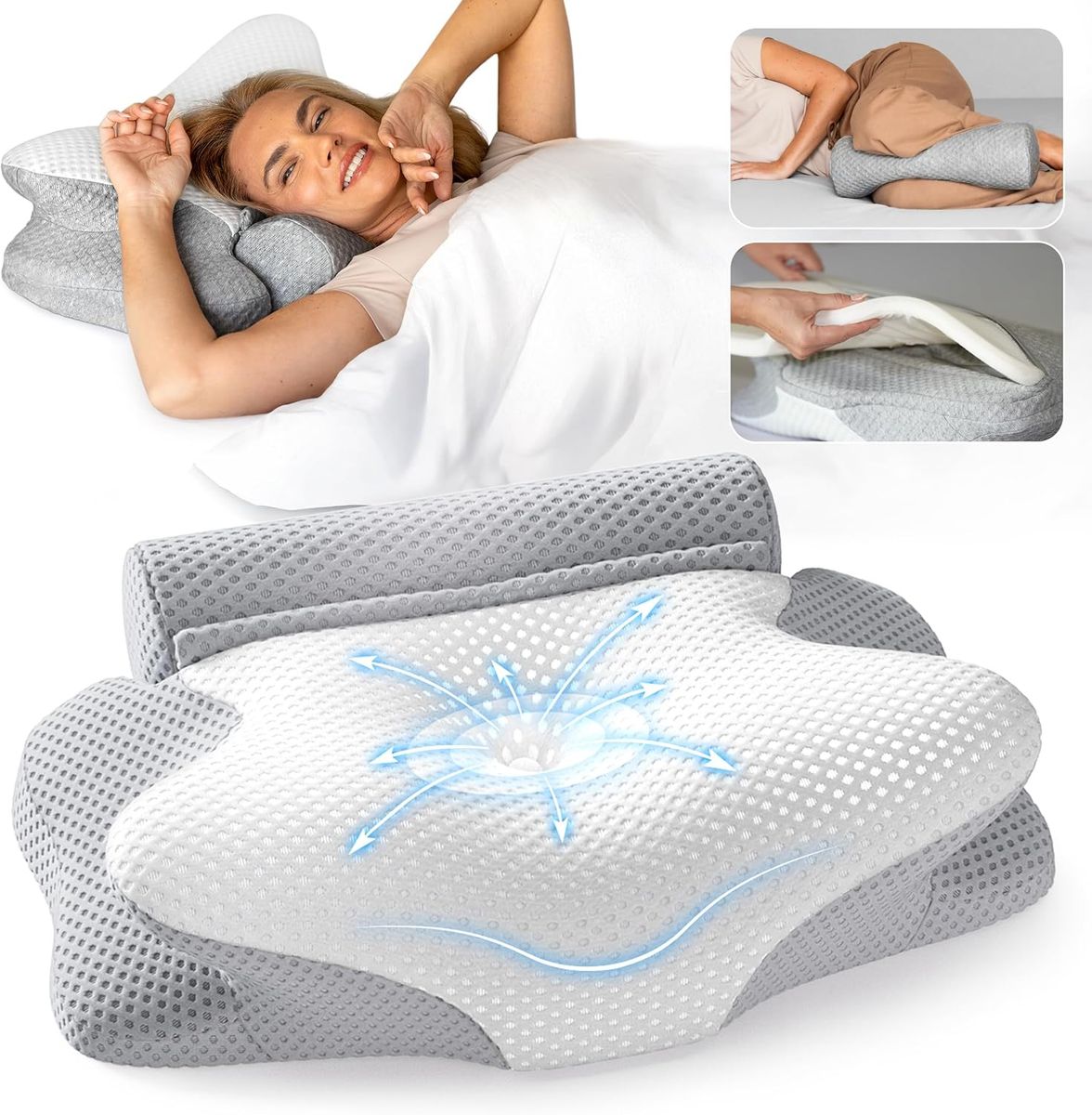 3-in-1 Orthopedic Pillow, Cervical Neck Pillow for Sleeping