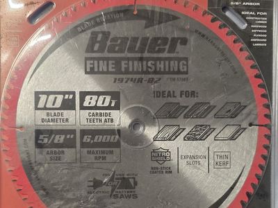 Bauer 10" 80T Fine Finishing Miter & Table Saw Blade - Carbide Tipped, Non-Stick Coating