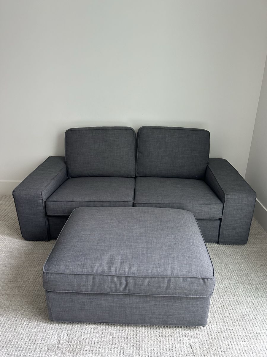 Dark Gray Two Seater Sofa With Matching Ottoman