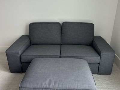 Dark Gray Two Seater Sofa With Matching Ottoman