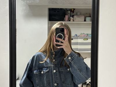 Original Price $129. Steve Madden Women's Oversized High Neck Denim Jacket - Medium