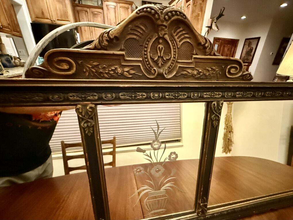 Vintage 3 Panel Etched Piano Mirror