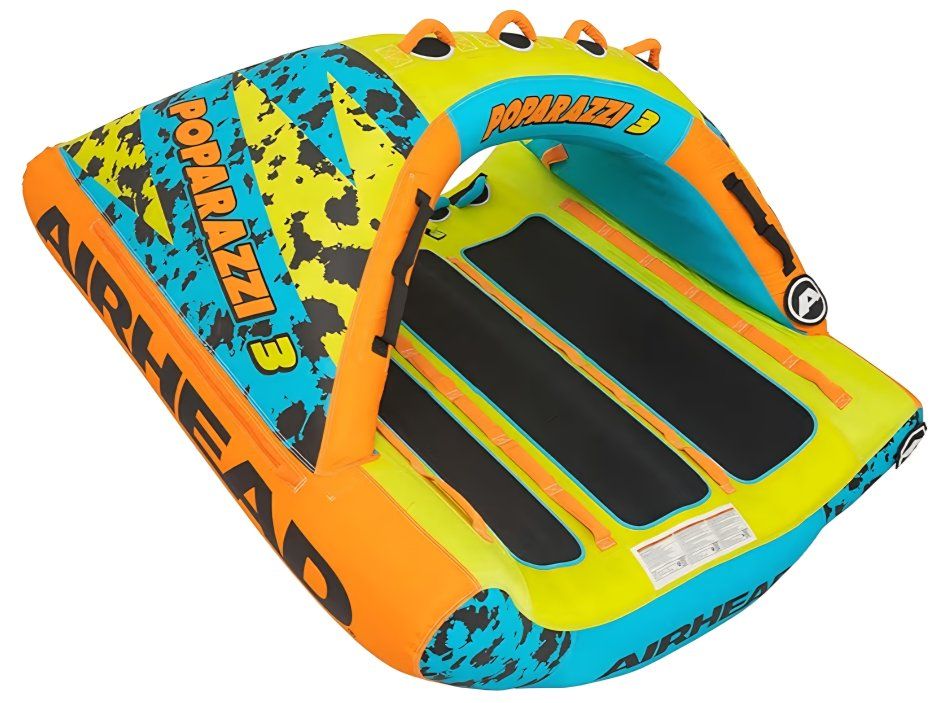Airhead Poparazzi Towable Tube for Boating, 1-3 Rider Inflatable Boat Tube for Water Tubing, Rocker Bottom for Surfing Turns, Ca