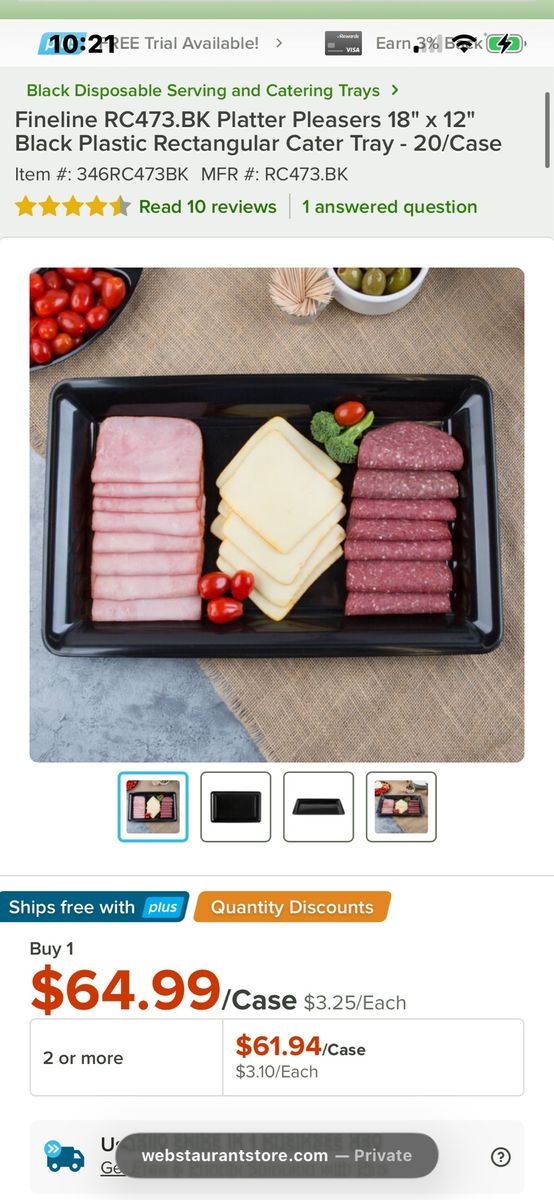 Fineline 18”x12” Rectangular Tray RC473.BK Platter Polystyrene Case Of 20 Black