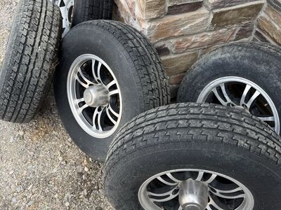 225/75R15 ST Trailer Tires Load Range D on 6-Lug Aluminum Wheels - Set of 5 (4 + Spare)