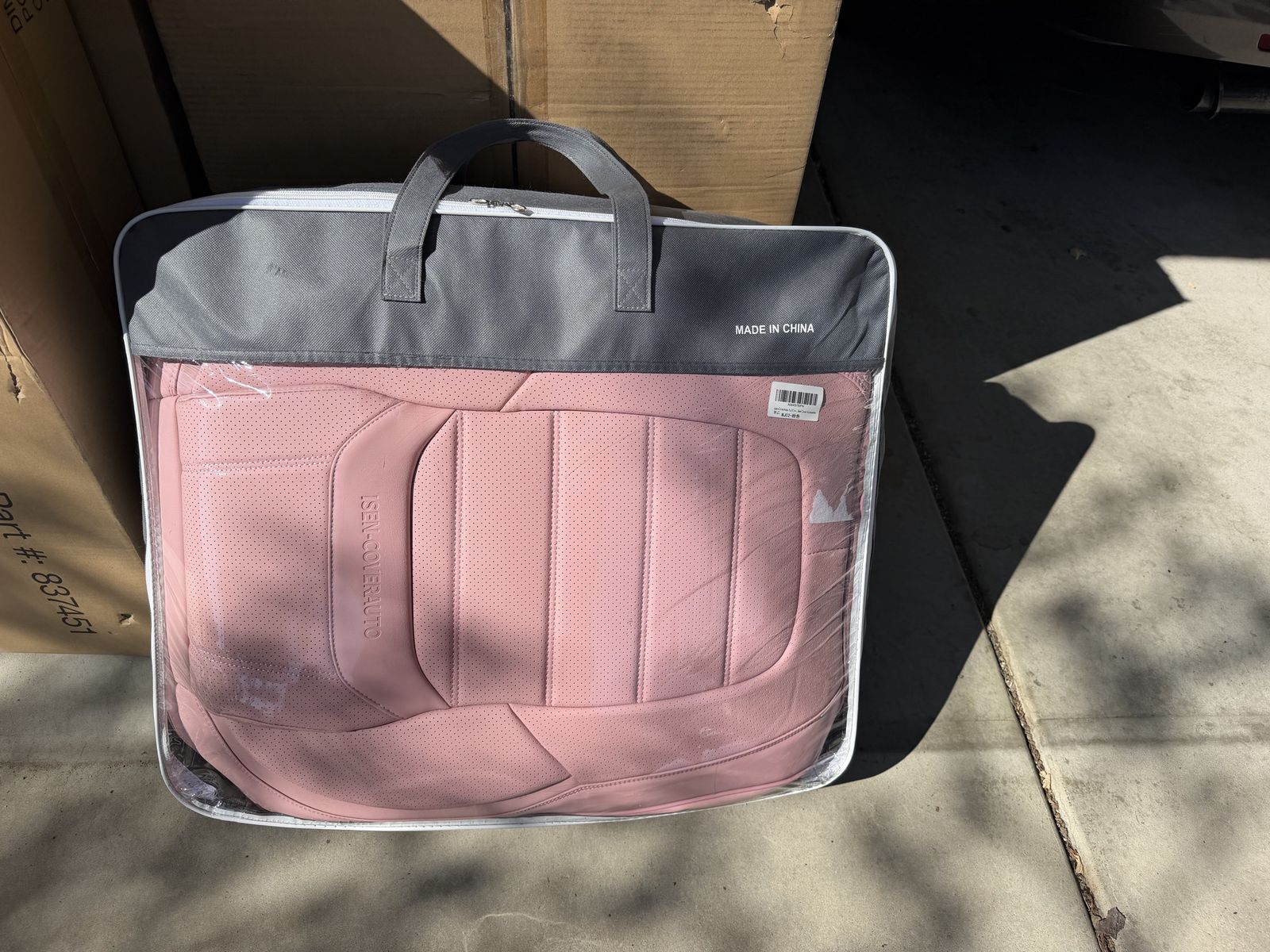 ISEN-COVERAUTO Pink Faux Leather Car Seat Covers Set in Storage Bag