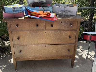 Vintage Oak Dresser with 5 Drawers - Antique Wood Chest of Drawers