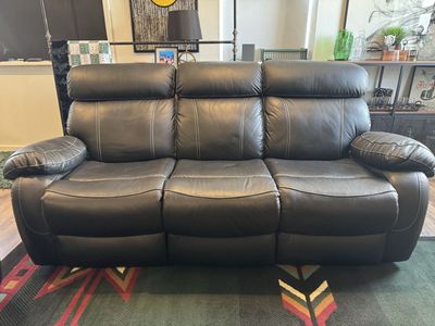 Black Leather Reclining Sofa and Loveseat Set with Contrast Stitching