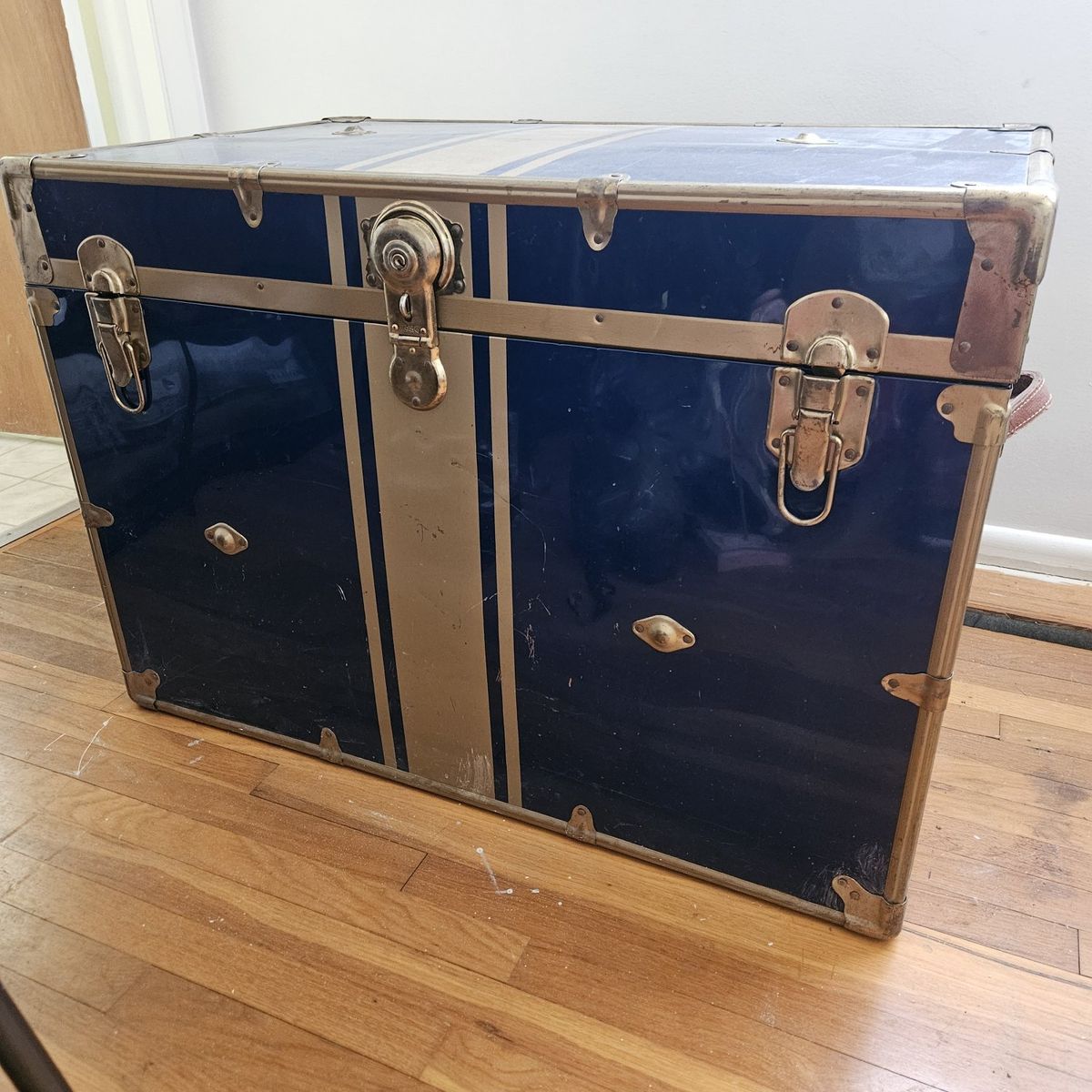 Vintage Atlas blue steamer trunk