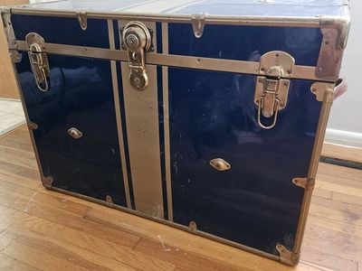 Vintage Atlas blue steamer trunk