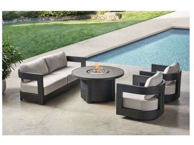 Members Mark Palmero 4-Piece Outdoor Seating Set w/ Fire Table, Cast Silver Cushions, Dark Gray Frame