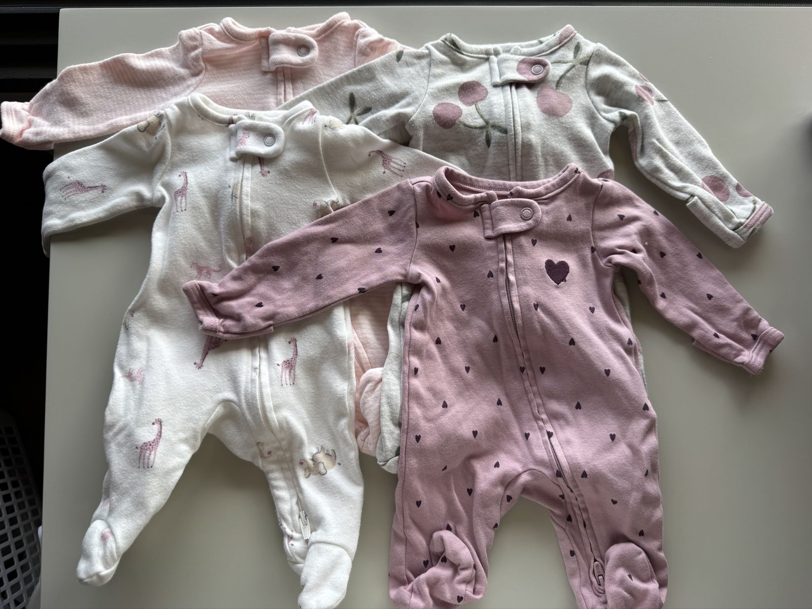 Premie baby girl footed onesies and beanies
