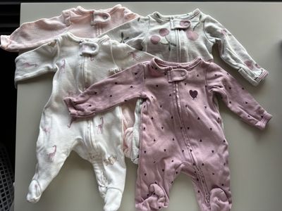 Premie baby girl footed onesies and beanies