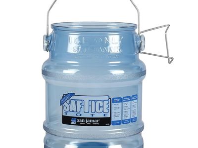 5 Gallon Saf-T-Ice Ice Tote with Ice Machine Hanger for Kitchens, Restaurants, Plastic, Blue