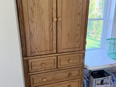 Solid Oak Armoire Dresser Combo with Storage Cabinet & Drawers