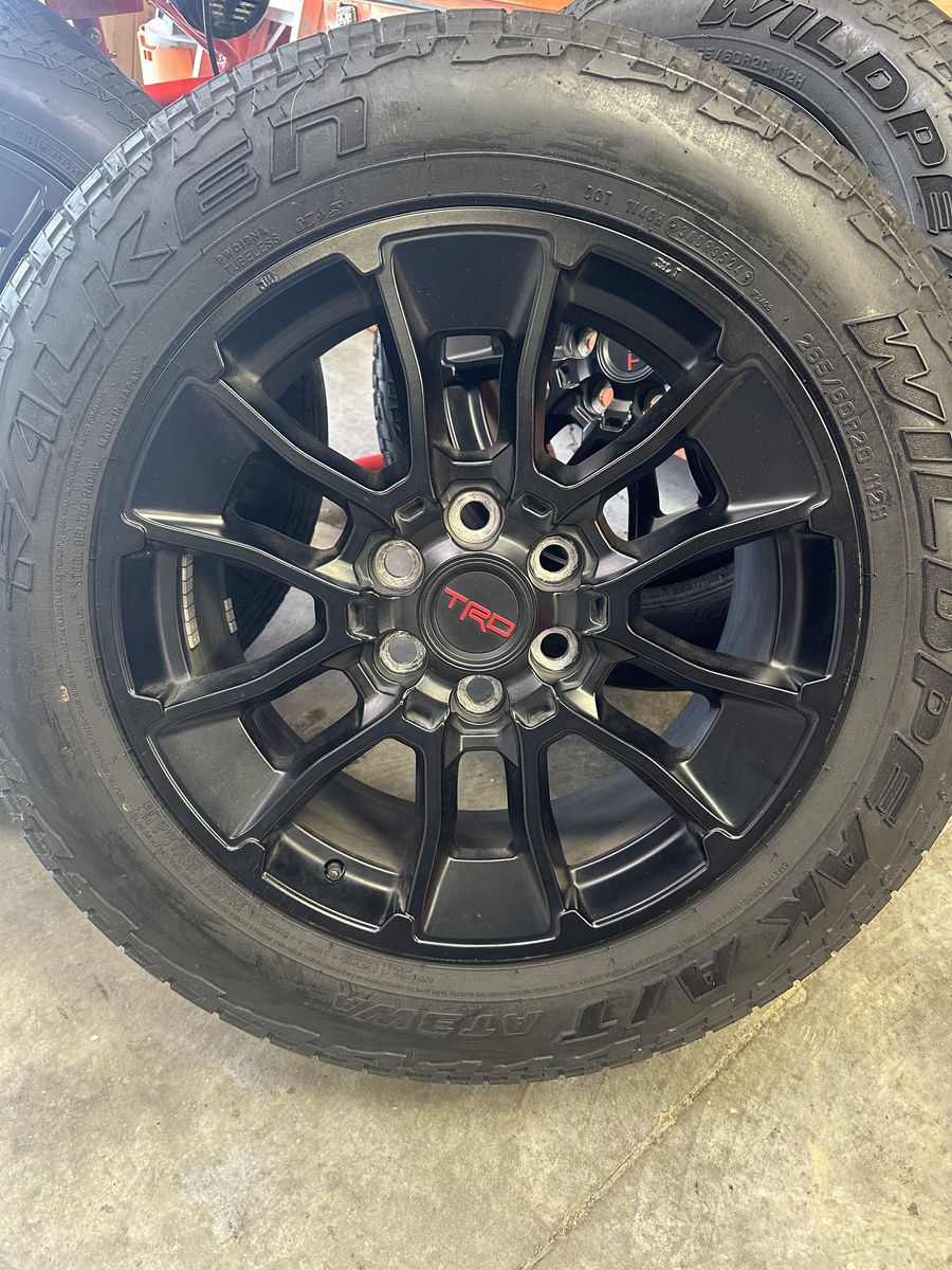 20" Toyota Tundra TRD Wheels with Fallen Wildpeak A/T tires 265/60/R20 will fit Gen 4 Tundra, Tacoma, 4 runner