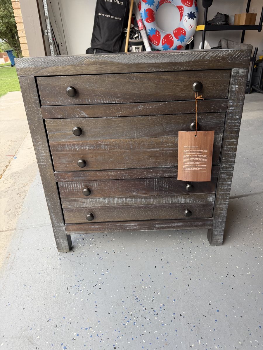 Townsend Solid Wood Three-Drawer Nightstand - Gunmetal Finish