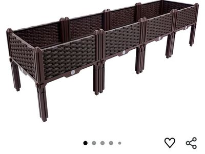 New DMSIDN 4-Piece Elevated Garden Bed Rattan Style Plastic Planter Box Brown