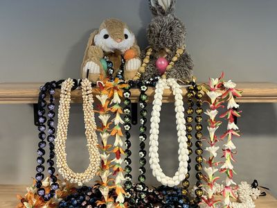 Hawaiian Leis for Easter, Weddings, Graduations, etc. Kukui Nut Necklaces Silk Tuberose Orchid Shell