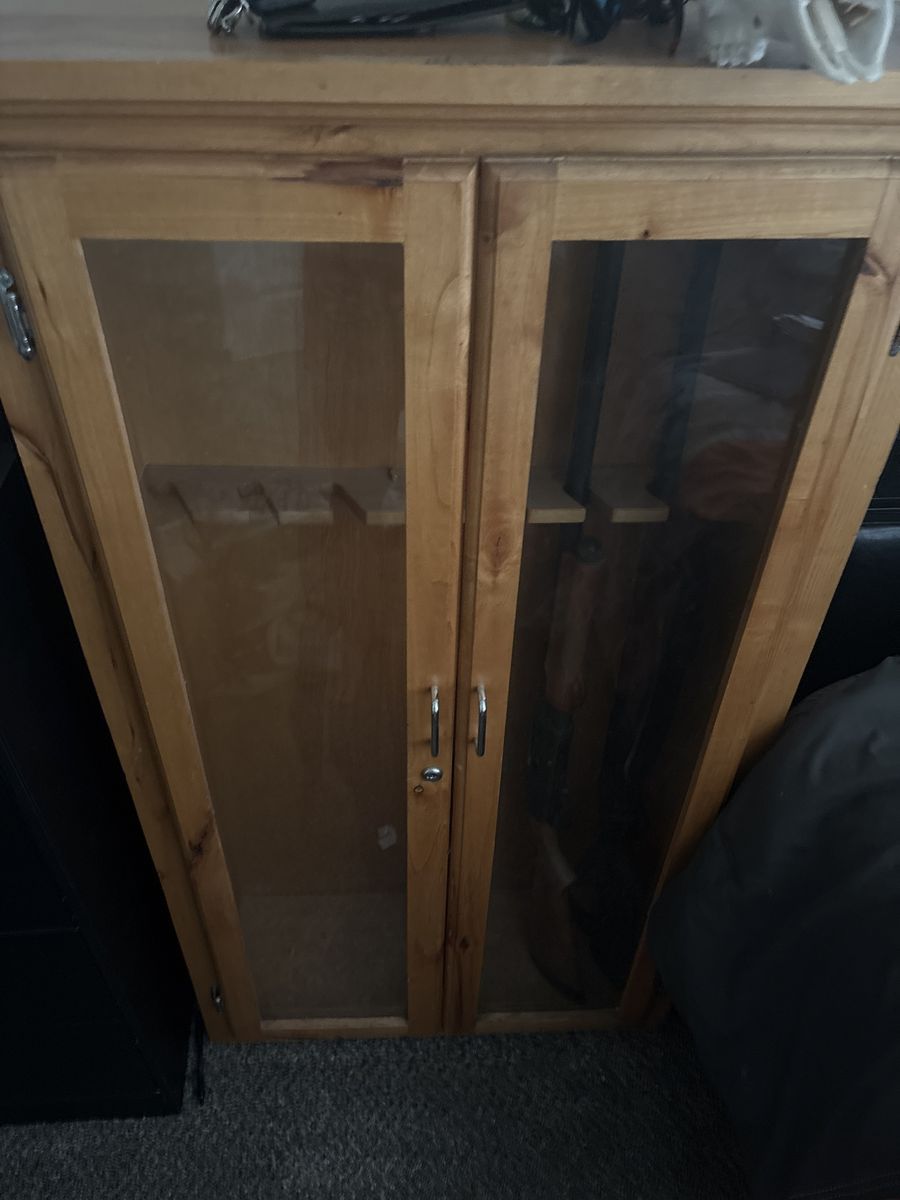 Wooden Gun Cabinet with Glass Doors - Secure Storage for Firearms