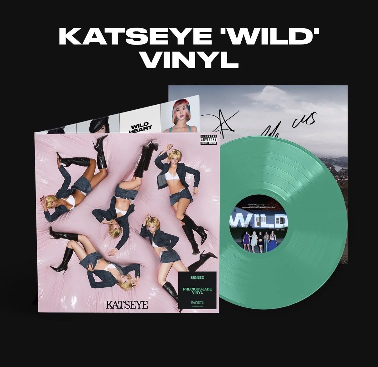 KATSEYE-SIGNED WILD-Precious Jade Green Colored Vinyl LP-Limited Edition-Autographed-RARE-SEALED 