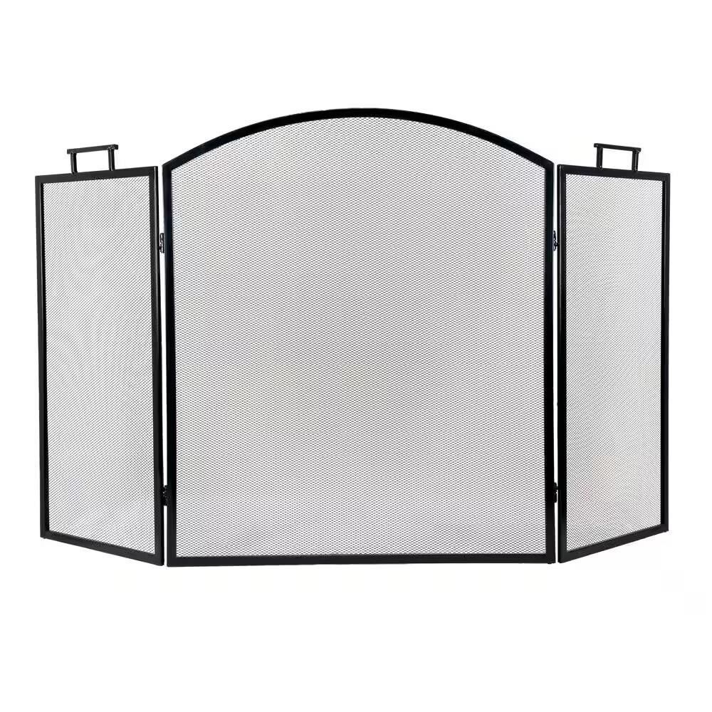 Classic Black Steel 3-Panel Fireplace Screen