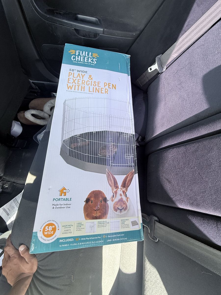 Full Cheeks 58" Wide Play & Exercise Pen with Removable Liner for Rabbits & Guinea Pigs (Indoor/Outdoor)