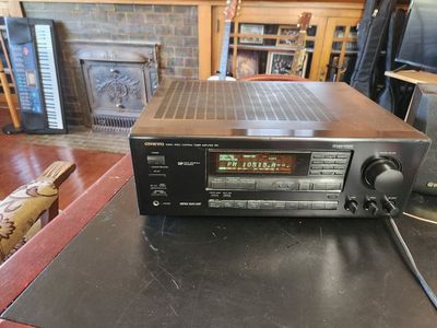 Onkyo receiver TX-SV-525, works great, very loud and clean. 7.1 Surround Sound.