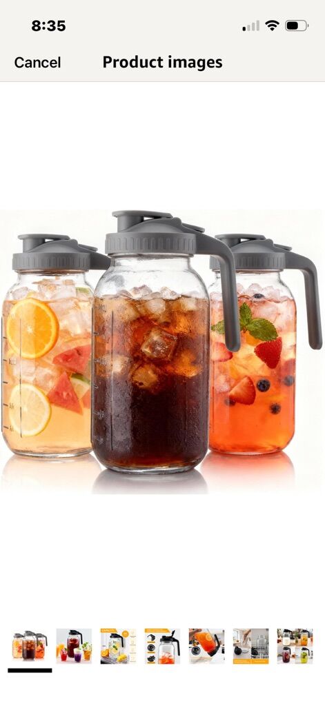 NEW 3 Pack 64oz Mason Jar Pitcher with Lid