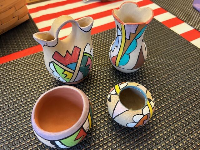 Rare Vintage Set 4 Navajo Pottery Miniature wedding vase Pot Native American Art