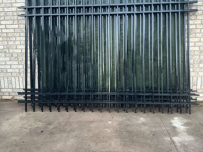 New Black Steel Fence Panels - 200 ft Total, (20) 10'W x 6.5'H Sections, 21 Posts - Never Used