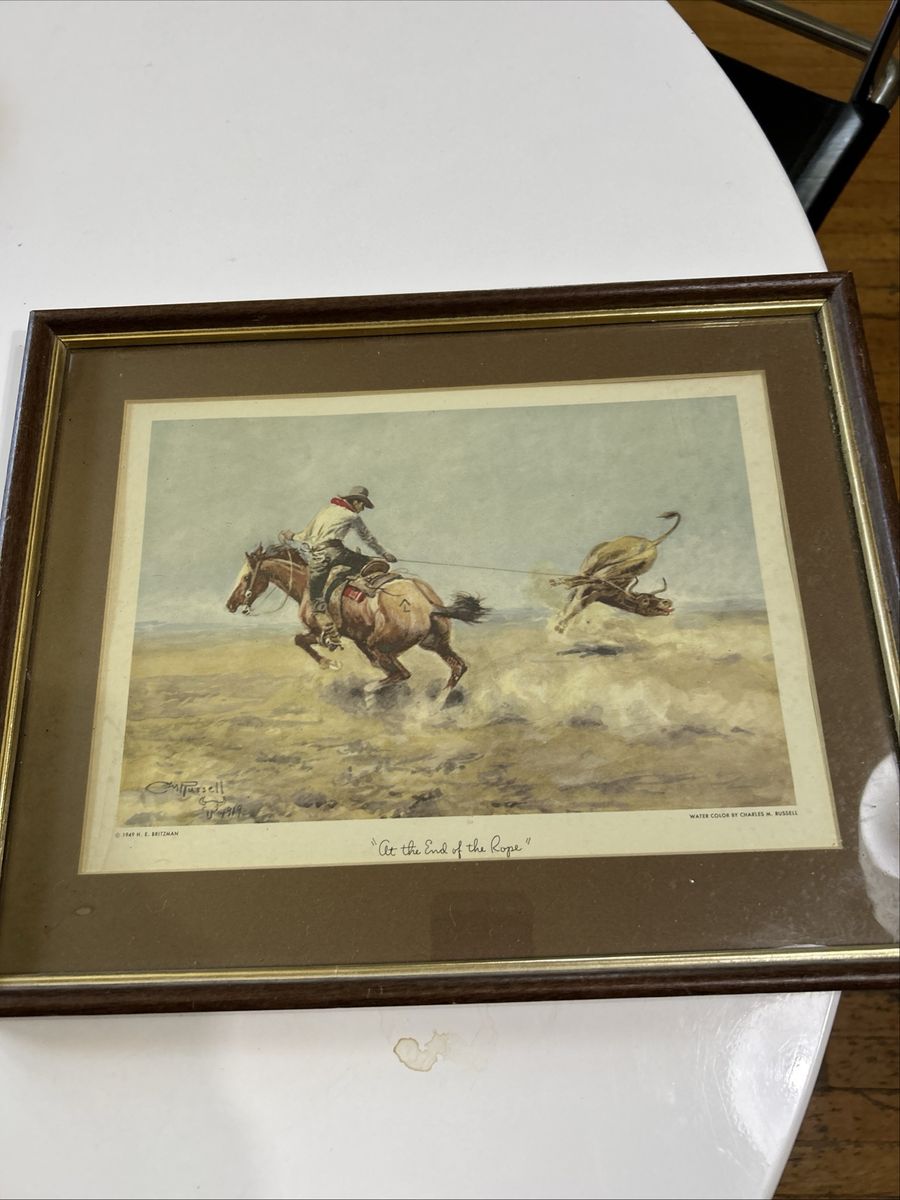 Vintage C. M. Russell Print "at the end of the rope" 1919 - 1949 H.E. Britzman