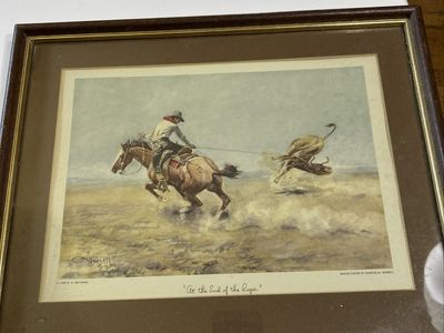 Vintage C. M. Russell Print "at the end of the rope" 1919 - 1949 H.E. Britzman